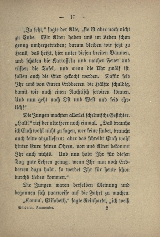Seite 17 aus Theodor Storms Immensee, Berlin 1902, in Frakturschrift gesetzt